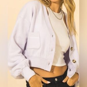 Lilac Fleece Button Front Cropped Cardigan
